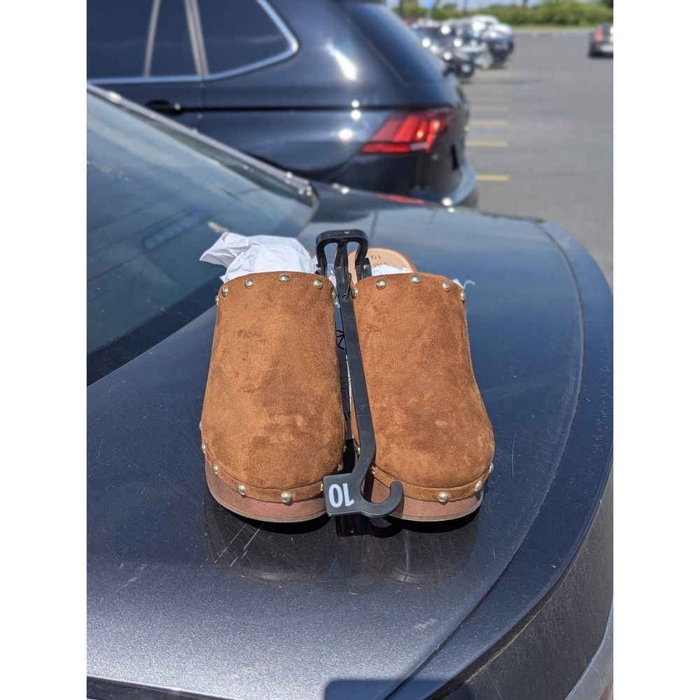 Boho Western Clog Mules Platform Studded Suede Chunky Heel Hippie Festival 10 - Picture 3 of 6